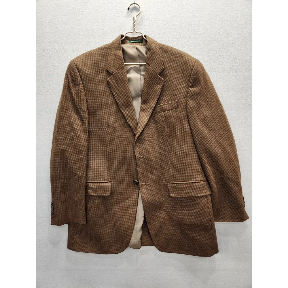 Vtg Lauren Ralph Lauren Men's 40R Brown Lambswool Houndstooth Sport Coat Jacket‎